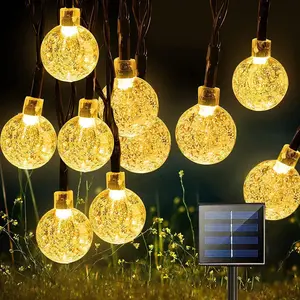 Solar String Lights Outdoor 50 LED 24FT with 8 Lighting Modes, Waterproof Solar Powered Patio Crystal Globe Lights for Garden Yard Porch Wedding Party Decor (Warm White)