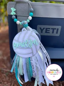Personalized Volleyball Acrylic Bag Tag with Ribbon Tassel