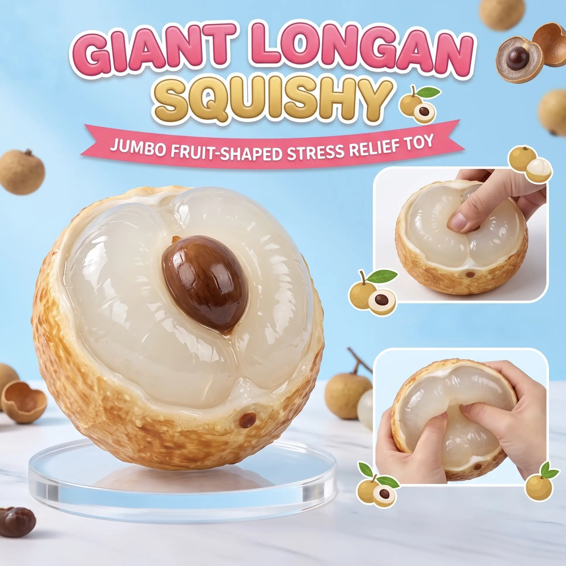 Fidget Toy Squishy, Satisfying ASMR Soft Squeeze Longan Fruit Stress Relief Toy, Simulated Fruit Sensory Mini Pocket Plaything Cute For Hobby Squishy Collectors