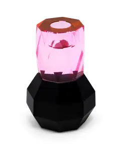 HomeRoots 590235 5 in. Colorful Geometric Pink & Black Faceted Crystal Tabletop Taper Candlestick, Home Decor Decoration