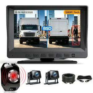ConewVehicle 7 inch RV Backup Camera System for Truck Trailer,Plug and Play,No Delay,2 Channels HD Camera,BSD with Audible Alarm,150° Wide Angle,DIY Guide Lines,Night Vision,IP69 Rear View Camera