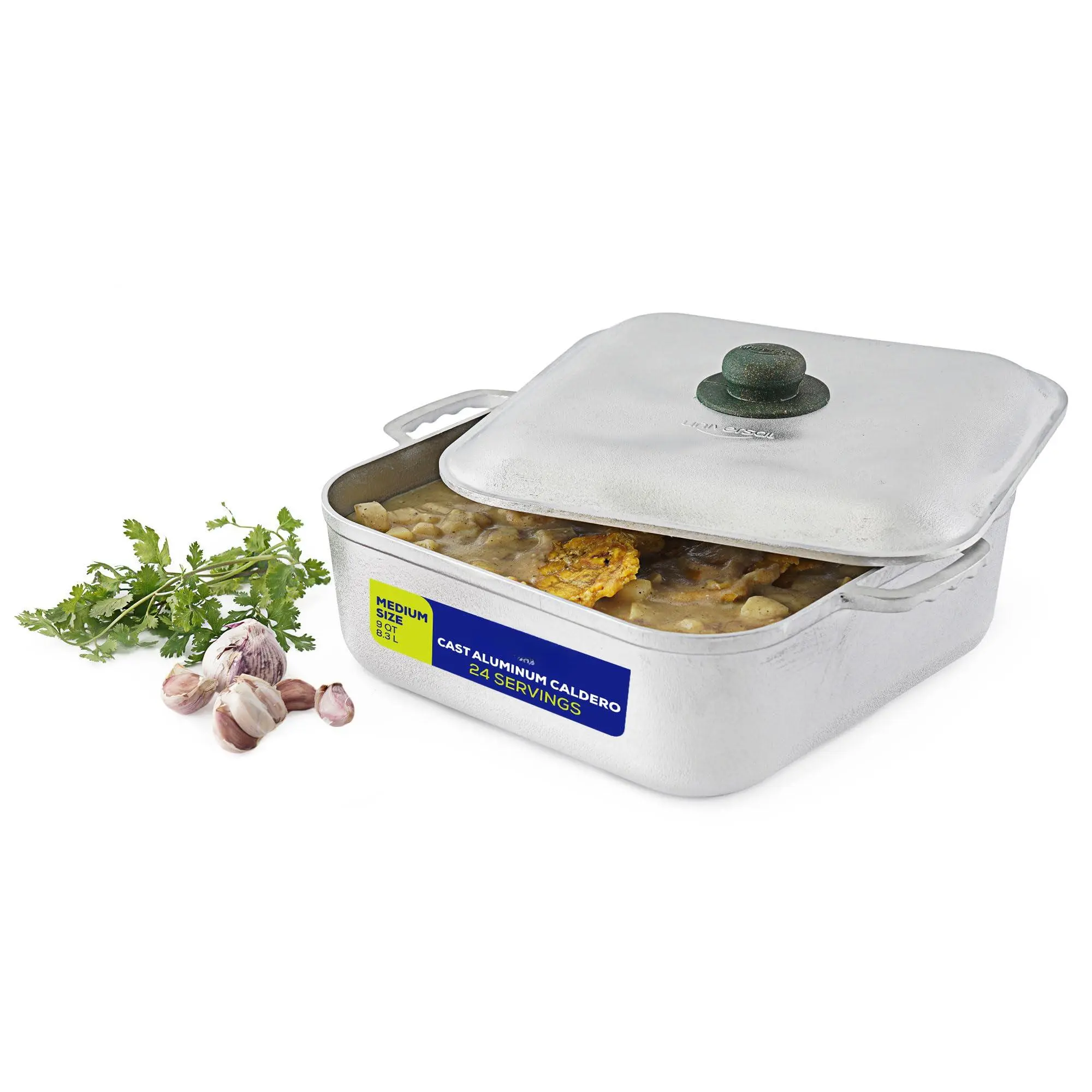 Square Caldero (9 Quart - 24 Cups)  Stainless Aluminum Pot Oven Safe Even Heat Distribution And Fast Cooking Dutch With Lid Ideal For Rice Fries More