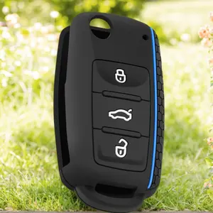 Premium Protective Key Cover - 3 Button Silicone Key Case Car Key Case For VW Golf Jetta For Skoda Yeti Superb Rapid Octavia For SEAT Leon Ibiza Baseus Tesle