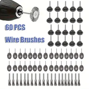 A set of 60 Pieces Steel Wire Wheel Cup Brush Set - Crimped Drill Polishing Tool Kit for efficient polishing, rust removal and deburring for Drill Attachment