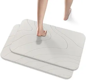 2 Pack Diatomaceous Earth Shower Mat, Stone Bath Mat, Nonslip Super Absorbent Fast-Drying Hard Bath Mat for Bathroom Shower Floor, 24 x 16 inch, Pallid Wave Design