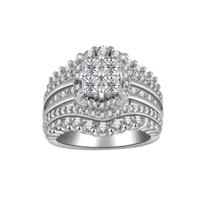 Square Five-in-One Ring for Women, Micro Pave CZ Stones Halo Design - Perfect Gift for Girlfriend or Wife