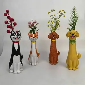 Dog Shape Resin Vase, Unique Sculpture Planter for Indoor Outdoor Decor, Long Stem Plant Container, Fashionable Home Design Accessory
