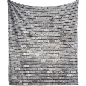 Grey Throw Blanket, Image of an Aged Old and Rough Brick Wall Obsolete Concrete Structure with Ragged Surface, Flannel Accent Piece Soft Couch Cover for Adults, Grey, 280g fabric weight single-sided printing,Provides comfortable temperature