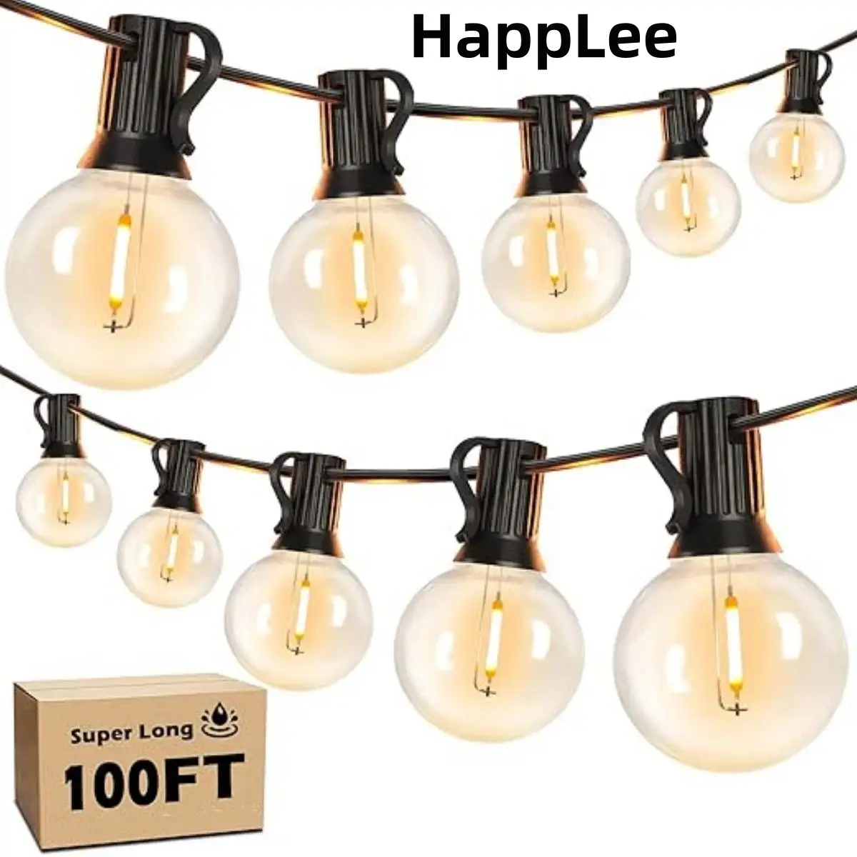 HappLee LED Outdoor String Lights 100FT Patio Light with 50 Shatterproof G40 Dimmable Globe Bulb, Waterproof Outside Hanging String Light for Christma