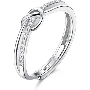 MILACOLATO Rings for Ladies Elegant Love Knot Ring Adjustable Finger Wedding Engagement Ring Wedding Rings Zirconia Ladies Ring