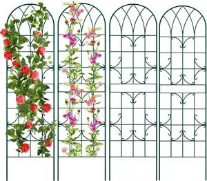 DoCred 4 Pack 60x16in Rustic Arch Garden Trellis Metal Garden Trellis for Supporting Climbing Plants Outdoor, Roses, Vines, Flowers, and Vegetables