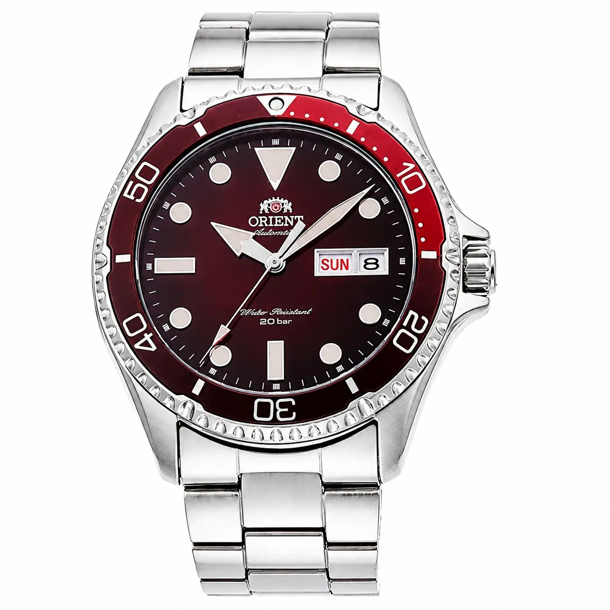 ORIENT Men's Automatic Dive Watch, Gradient Dial, Rotating Bezel, Luminous Indexes, Day & Date Display, 20 Bar Water Resistance, Stainless Steel Bracelet. Classic diver style, fits daily life and outdoor activities, stylish gift for men.