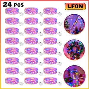 24 Pack Fairy Lights 7Ft 20 LED Twinkle String Lights 3 Modes Battery Operated Waterproof Firefly Starry for Mason Jar Party Wedding Easter Valentines Day Table Centerpieces,Rainbow-Pastel