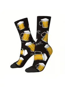1 Pair Of Printed Beer Mug Pattern Novelty Socks