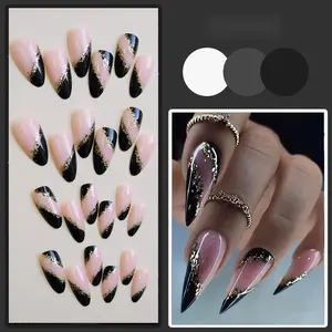 Almond Nails, Long T French Gradient Wearable Nail Tips, 24 Pieces, Gift Removable luxury  press  nails