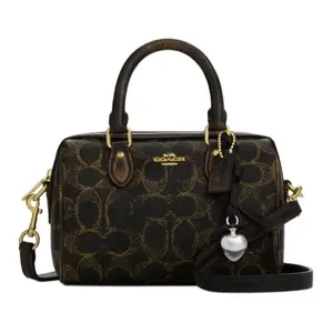 COACH Rowan 17 Monogram Shoulder Bag in Black with Leather Accents for Women