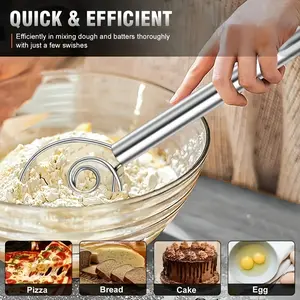 Danish Dough Whisk & Dough Scraper Set, Stainless Steel Sourdough Bread Mixing Tool for Homemade Bread Baking, Quick Mix Whisk for Dough, Pizza, Cookie Batter, Pancake, Brownie & Meatball Mixing, Home Bakery Baking Essentials