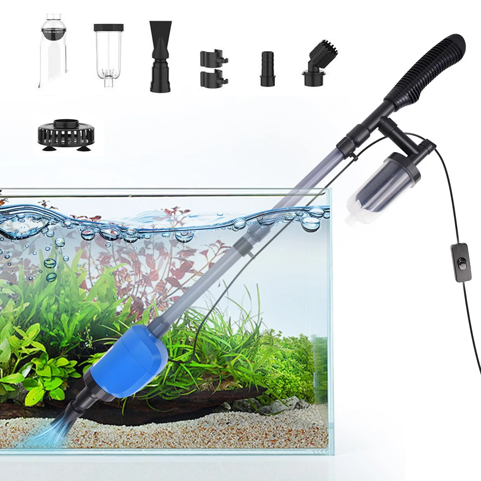 Electric Fish Tank Cleaner Vacuum - 32W 530GPH Aquarium Gravel Cleaner, Automatic Water Changer Kit with 4-Layer Filter, Telescopic Pole for Sand Washing, Dry Hands & Plug & Go Functionality