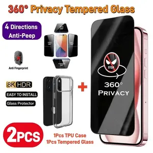 360° Privacy Screen Protector & Anti-Drop Tpu Case Set, Tempered Glass Film, Soft Protective Cover, for iPhone 17/16/15/14/13/12/11