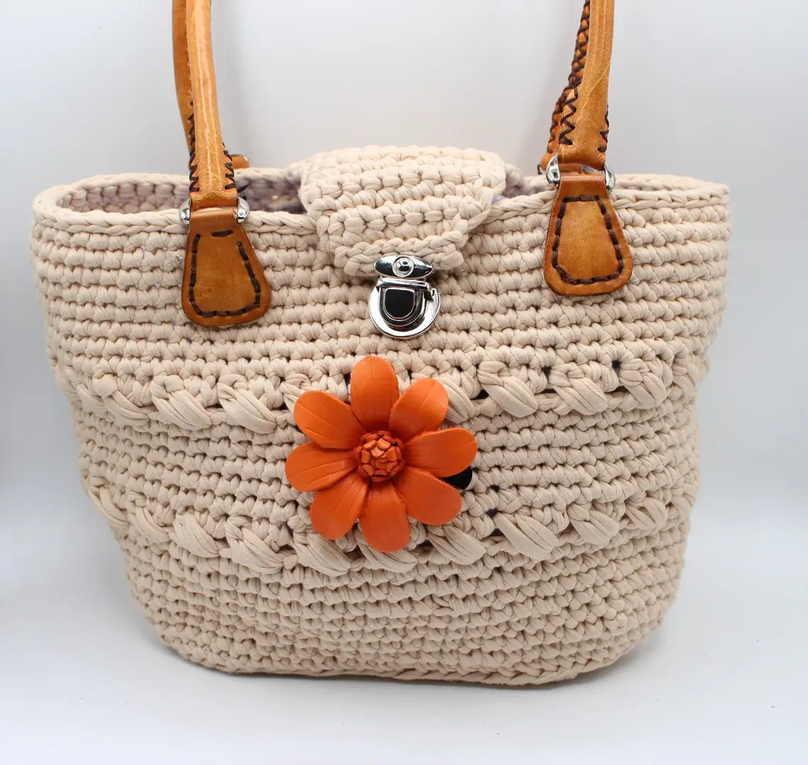 Genuine Handmade Leather Flower Hair Clips Brooches Hat Ties Crocheted Bags Original Design Orange Flower 3 Inch Diameter Sturdy Clip for Weddings Special Events