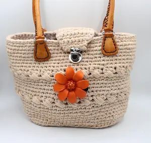 Genuine Handmade Leather Flower Hair Clips Brooches Hat Ties Crocheted Bags Original Design Orange Flower 3 Inch Diameter Sturdy Clip for Weddings Special Events