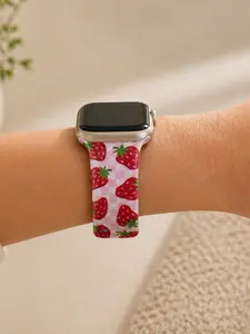 Strawberry Checkered Watch Band – Cute Pink Silicone Strap – Soft & Comfortable