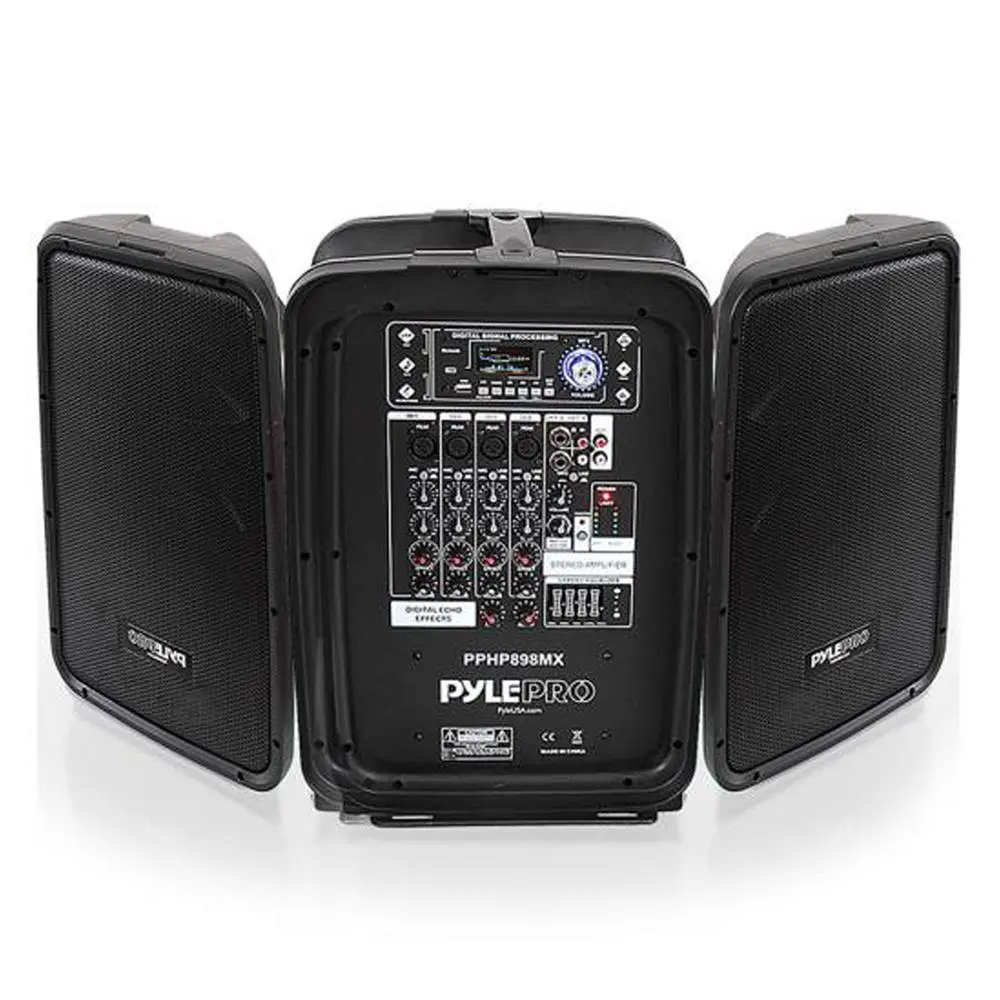 600W 8-Ch Bluetooth Stereo PA Speaker Kit with Dual 8" Subwoofers, LCD, Remote, Audio Amplifier, USB/MP3 Reader, PC & Laptop Compatibility, Wireless Connectivity & Included Cables