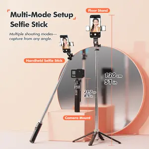 Bluetooth Selfie Stick Tripod with Detachable Remote 1.25m Type-C Compatible with DJI Osmo Action GoPro and Pocket 3 Detachable Lighting 3-Color Flip Design