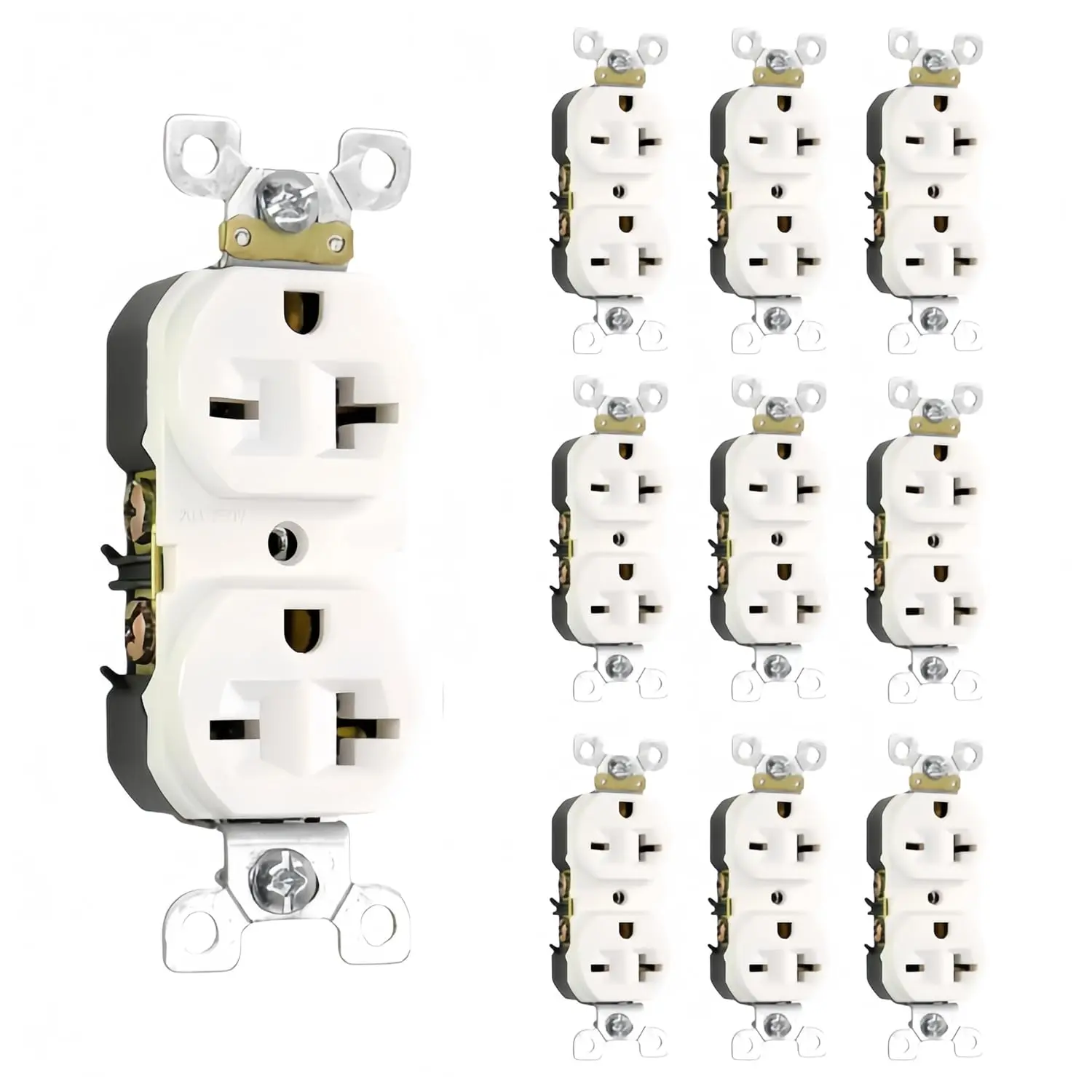 Nema 6-20 Duplex Receptacle Outlet, 20 Amp 250 Volt Electrical White Outlets, Industrial Grade Wall Light Switch 2 Pole 3 Wire NEMA 6-20R/NEMA 6-15R (10 Pack)