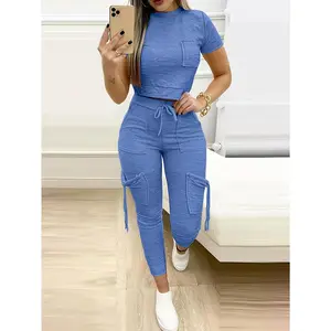 Solid Color Slim-Fit Top and Pants Set