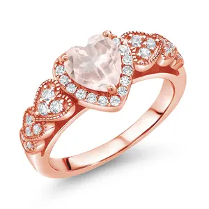 Gem Stone King Heart Halo Ring for Women | 18K Rose Gold Plated Silver | 6MM Gemstone Birthstone and Moissanite Accents | Wedding Anniversary Engagement Ring