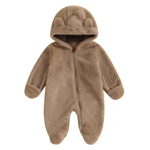 Toddler Baby Boys Girls Thick Flannel Jumpsuit Clothes 3M 6M 9M 12M Long Sleeve Hooded Winter Warm Romper Footies Bodysuit