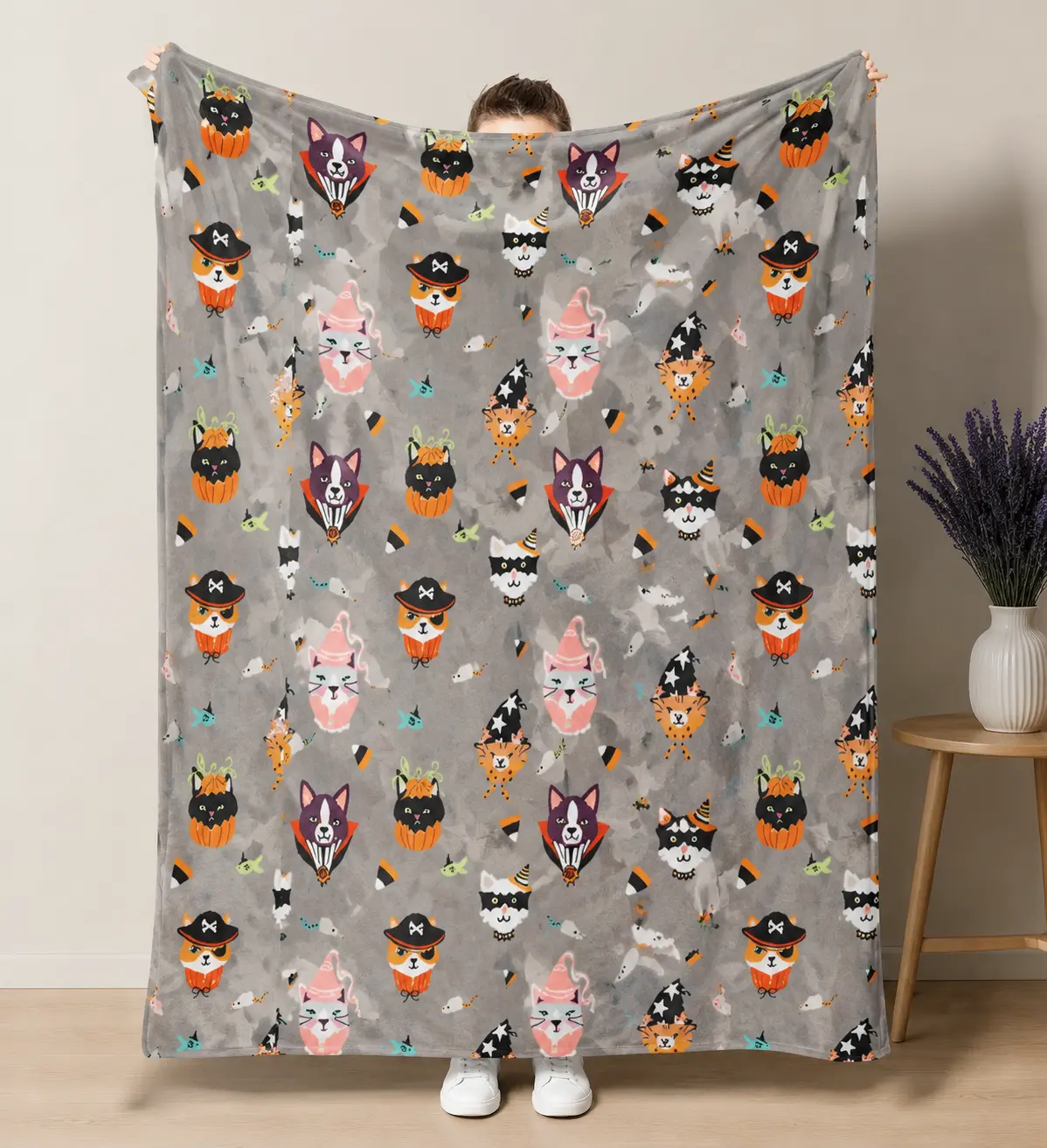 Cute Halloween Costumed Cats Flannel Throw Blanket, Soft Cozy Blanket, Perfect for Couch Bed Sofa, Fall Cat Lover Home Decor, Ideal Holiday Gift for Cat Enthusiasts