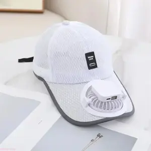 USB Rechargeable Fan Korean-Style Cotton Baseball Cap - Solar Protection Sun Defender Oversized UV Mesh-Up Ventilation Cap, Anti-UV Adjustable Breathable Fashion Headwear for Men-Women Outdoor Beach Activities, Solar Protection Hats, Sun Defender Hats