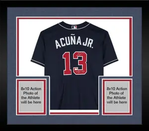 Framed Ronald Acua Jr. Atlanta Braves Autographed Navy Nike Replica Jersey with "40/70 Club" Inscription - Fanatics Authentic Certified