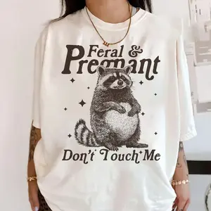 Feral & Pregnant Shirt Funny Raccoon Mom Tee, Cute Pregnancy Reveal Shirt for Mom to Be, Pregnancy Announcement Shirt, Mother’s Day Gift for Expecting Mom, Trendy Graphic T-Shirt Casual Maternity Outfit
