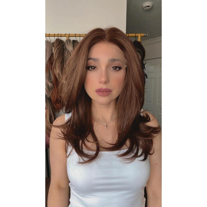 EllaRae | Gianna Style Wig | Lace Front Mid-Length Layered Light Cherry Brown Wig