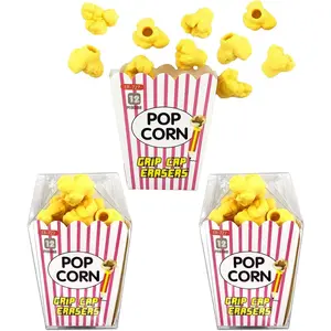 36 Pack Pencil Top Erasers Popcorn Shaped Eraser Toppers Cap Erasers Cute Fun Novelty Food Erasers for Kids Students School Supplies Prize Gifts Party Favors
