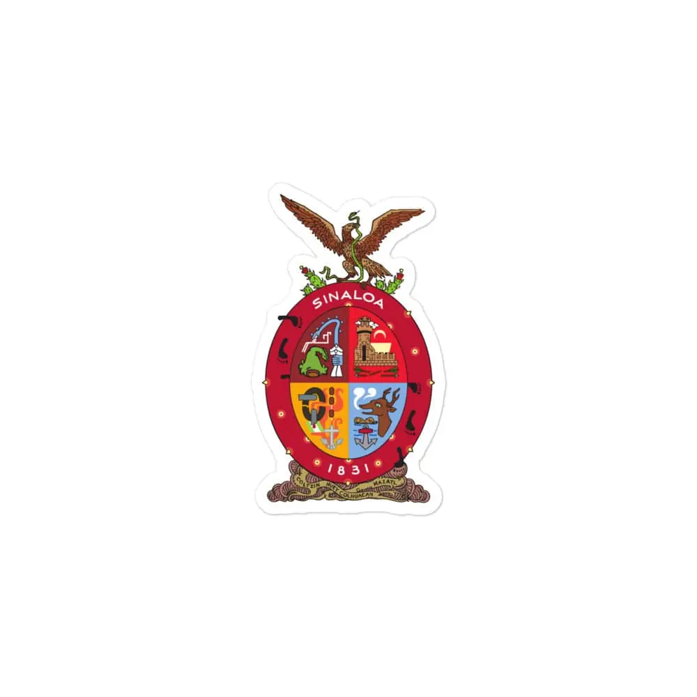 Official Coat of arms of Sinaloa Die cut Bubble free stickers, 3"x3", White