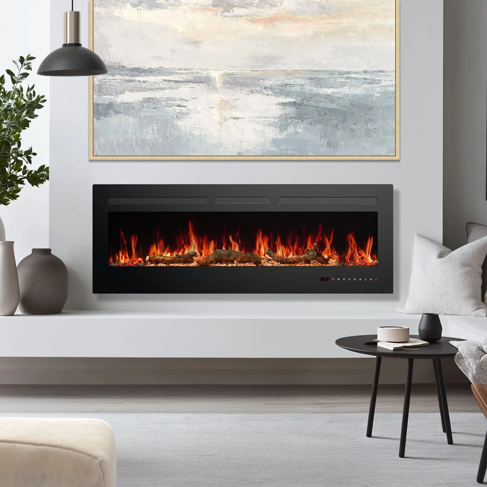 Sweetcrispy Rectangular Corded Recessed-Wall Mounted Electric Fireplace for Modern Home Decor, Touch Screen, Adjustable Flame Color & Speed, Low Noise, Remote Control with Timer, Auto Heat Shutoff Function