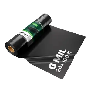 VEVOR 24'x 100' Plastic Sheeting Heavy Duty, 6 Mil Thick Plastic Sheeting Roll, Plastic Drop Cloth Painters Tarp, Polyethylene Covering for Crawl Space Vapor Barrier, Multi-Purpose, Black