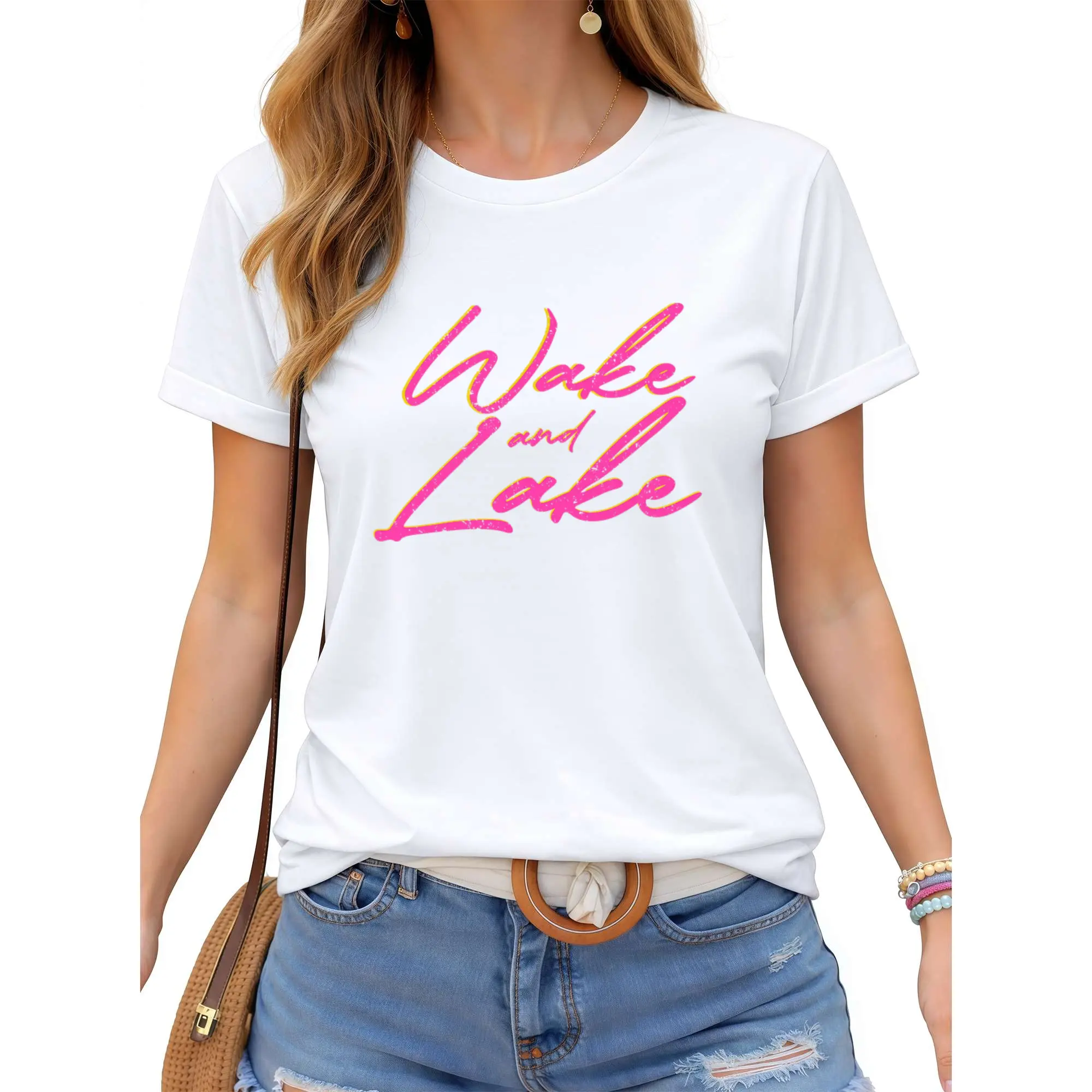 Retro Wake and Lake Shirt Trendy Lake Life Tshirt Lake Tee Cute Summer Shirts Lake Vacation Preppy Clothes