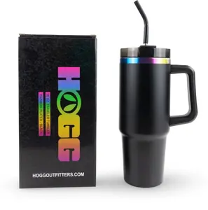 HOGGOUTFITTERS 30 oz Customizable Tumbler with Handle - Black Travel Mug with Straw Included - Personalized Drinkware for Daily Use