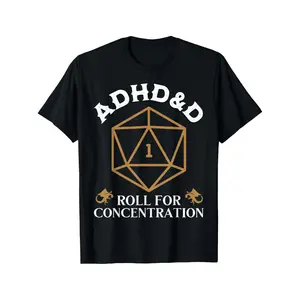 Vintage ADHD&D Roll For Concentration DnD Men Women T-Shirt Cool Men'S Heat Transfer T-shirt, Funny pattern, Top Black Crewneck Menswear