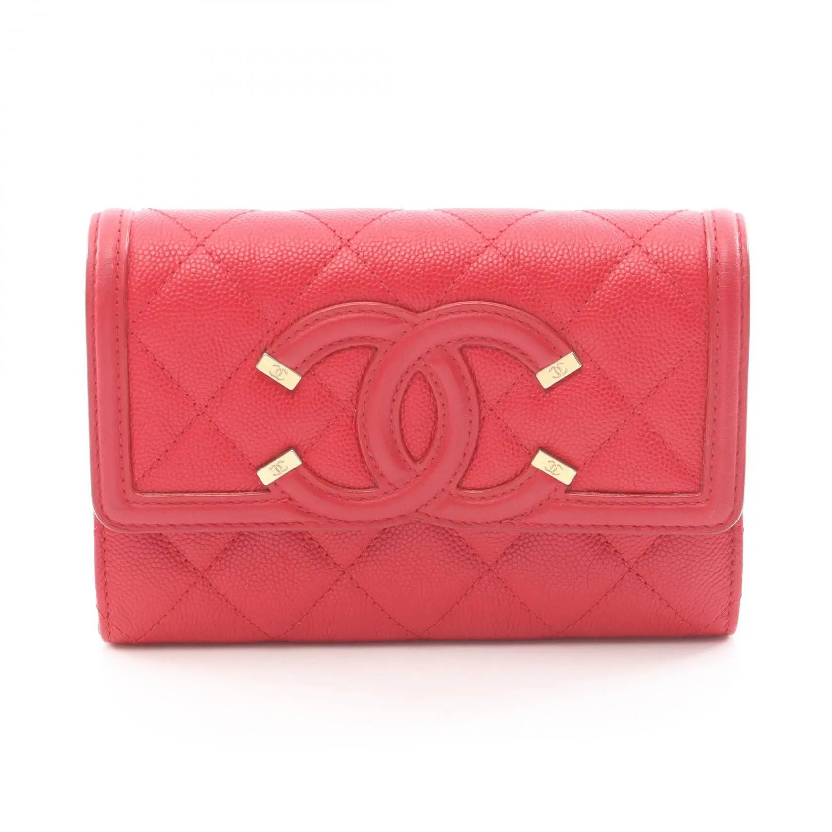 Pre-owned CHANEL Calfskin Small Leather Goods CC Filigree Grained Bifold Wallet