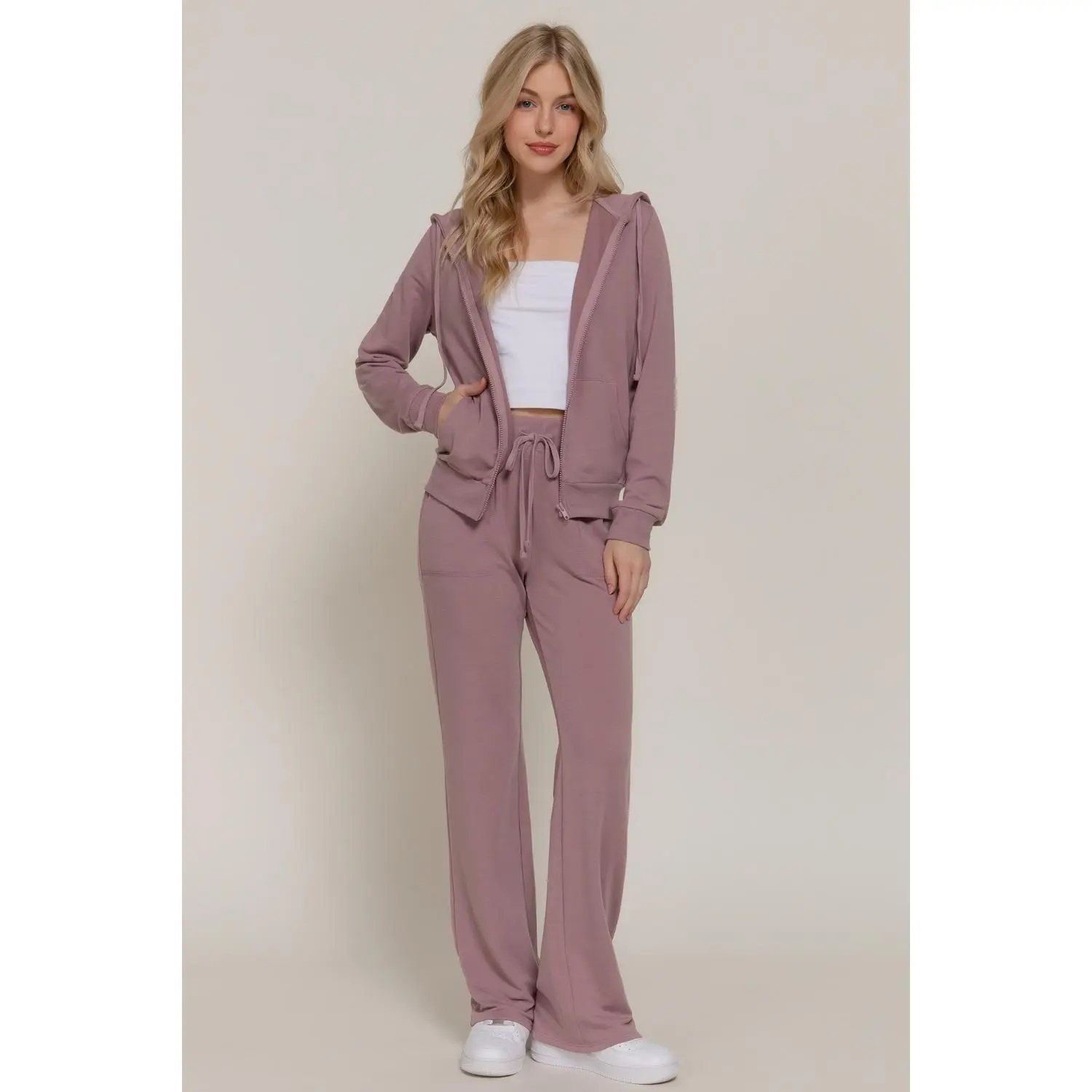 NE PEOPLE Womens Casual Basic Terry Zip Up Hoodie Sweatsuit Tracksuit Set S-3XL
