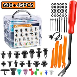 725Pcs Car Bumper Clip Set – 23 Types Universal Push Retainer Rivet Fastener Kit with Auto Sound Dismantle Tools, Plastic Clips & Fasteners for Car Trim Repair