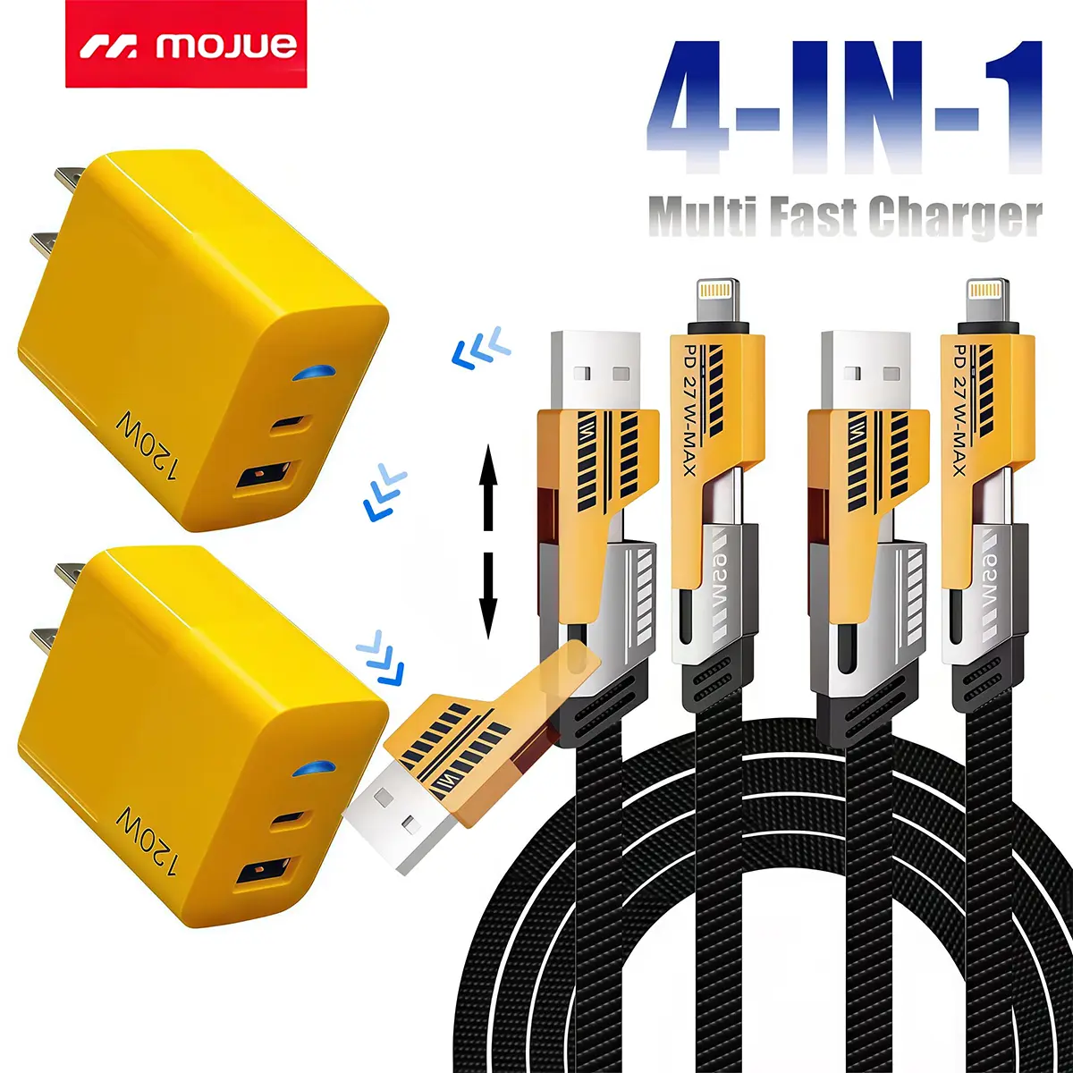 2-Pack Multiple Ports USB C/USB A Fast Charger Adapter with 4-in-1 USB C Cable 5FT Fast Charging Cord,  Compatible with iPhone17/16/15/14/13/12/Pro Max iPad Samsung Cellphone tiktokshopbacktoschool,back to school,back to school haul
