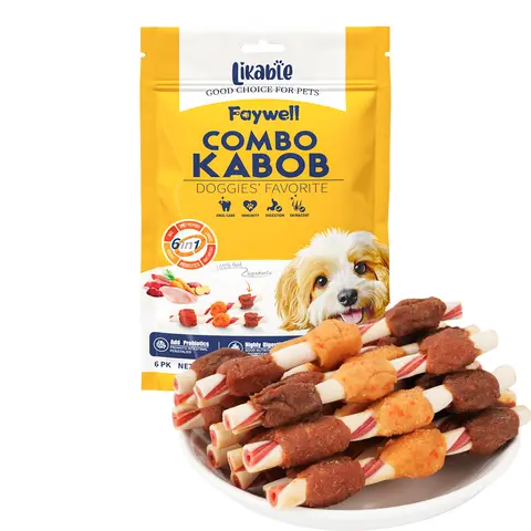 #FW003 LIKABLE - Combo Kabob Dog Natural Treats, Rich in Protein & Vitamins & Probiotics, Supports Oral Health, Digestible (6Pcs)
