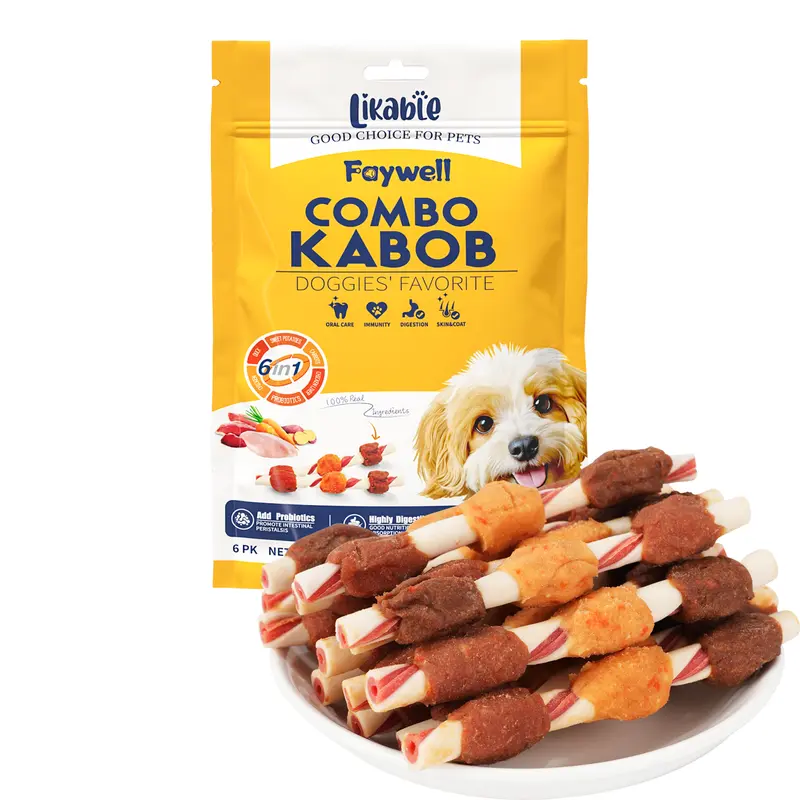 #FW003 LIKABLE - Combo Kabob Dog Natural Treats, Rich in Protein & Vitamins & Probiotics, Supports Oral Health, Digestible (6Pcs)